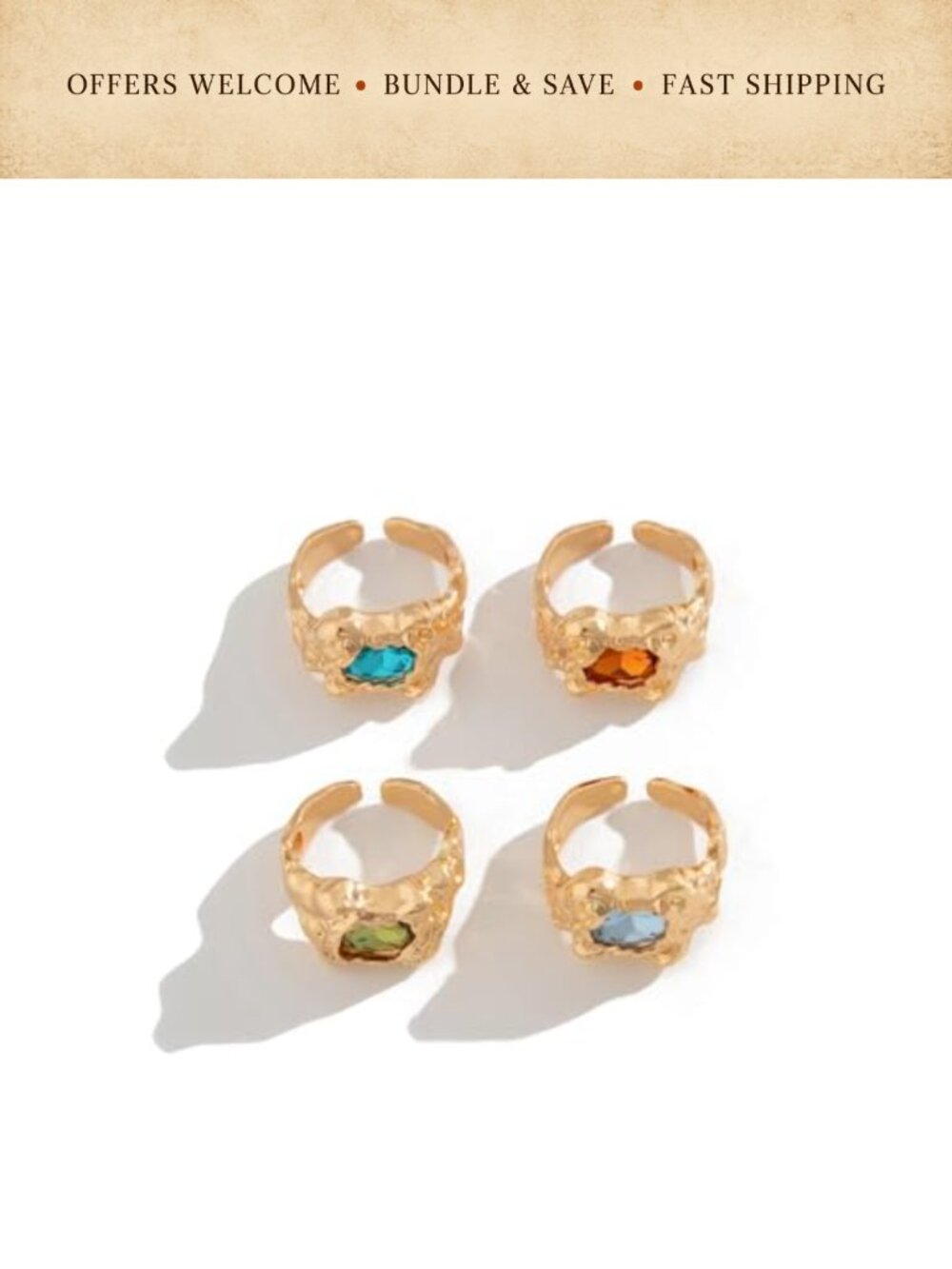 Chunky Crystal Rhinestone Knuckle Rings Set Adjustable Statement Jewelry